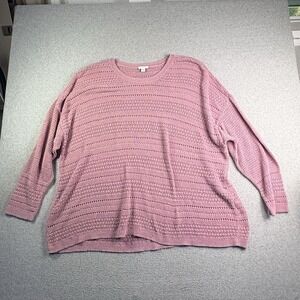 J Jill Sweater Women's 4X Pink Plus Crochet Open Knit Beach Long Sleeve